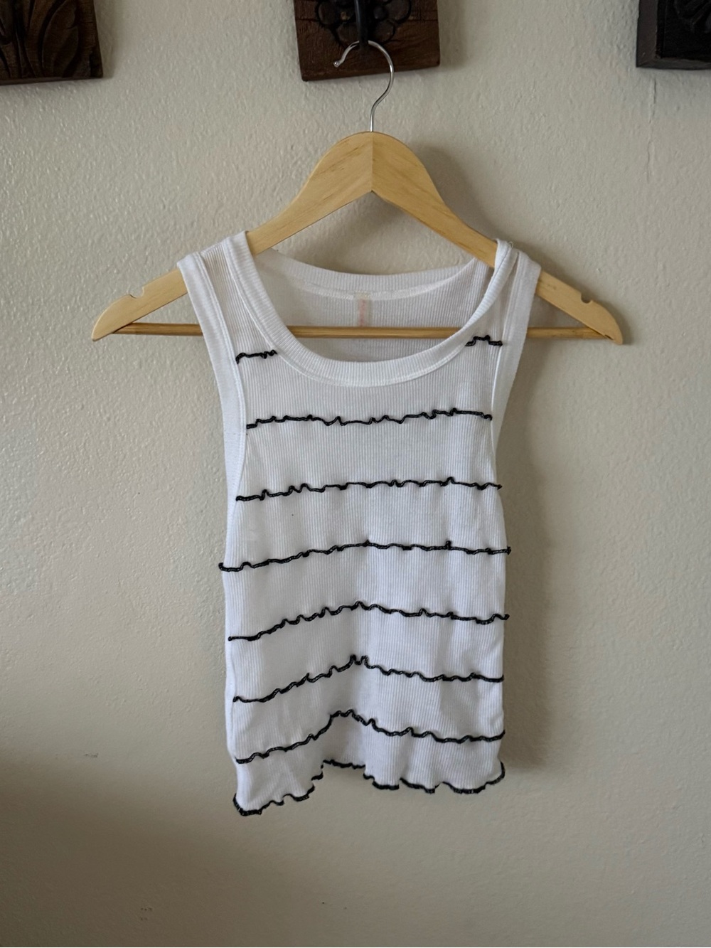 Free People White Ribbed Tank Top with Pink Logo Tag - Picture 2 of 4